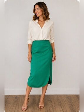 Diane Von Furstenberg Emerald Green Midi Pencil Skirt Sz 12